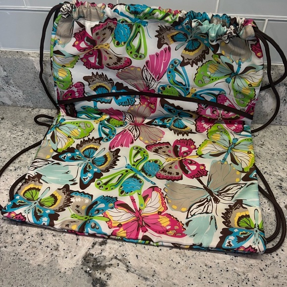 Thirty-One Flutter Butterflies String bag Colorful Green Pink Blue and Brown - Picture 4 of 5